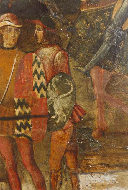 Anonimo — Maestro di Marradi - sec. XV/ XVI - Giulio Cesare trionfa in battaglia — particolare